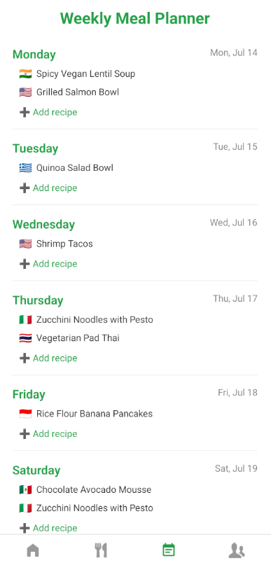 Final App Meal Planner Page